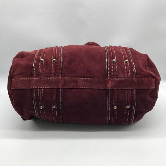 Kale Dark Red Suede Leather Large Shoulder Bag - Picture 5 of 12